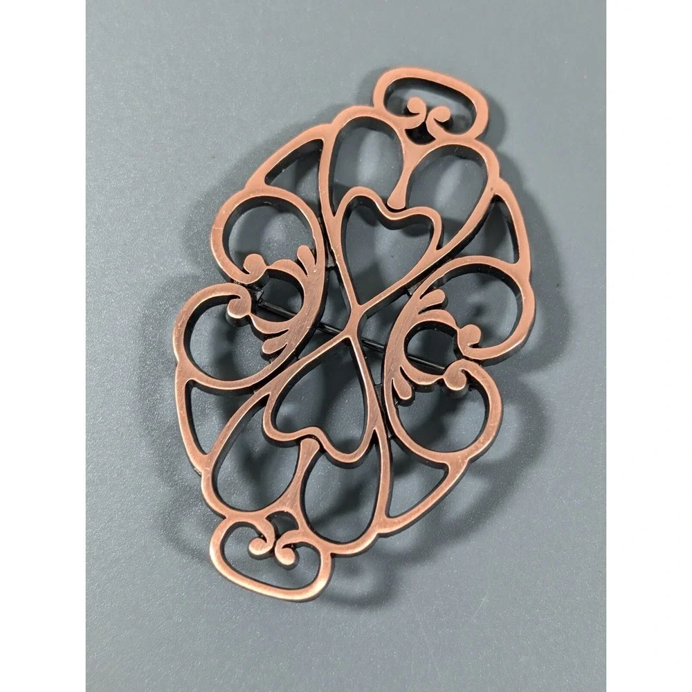 Western Copper Tone Retro Open Metal Work Scroll Oval Pin Brooch‎